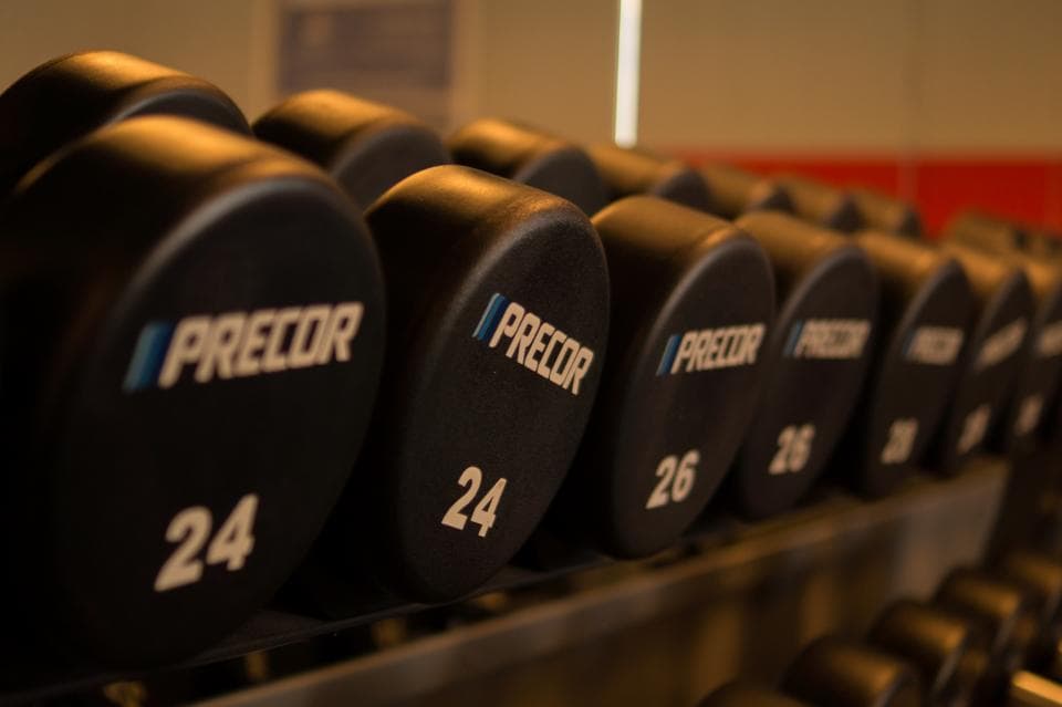 Dumbbells in a gym
