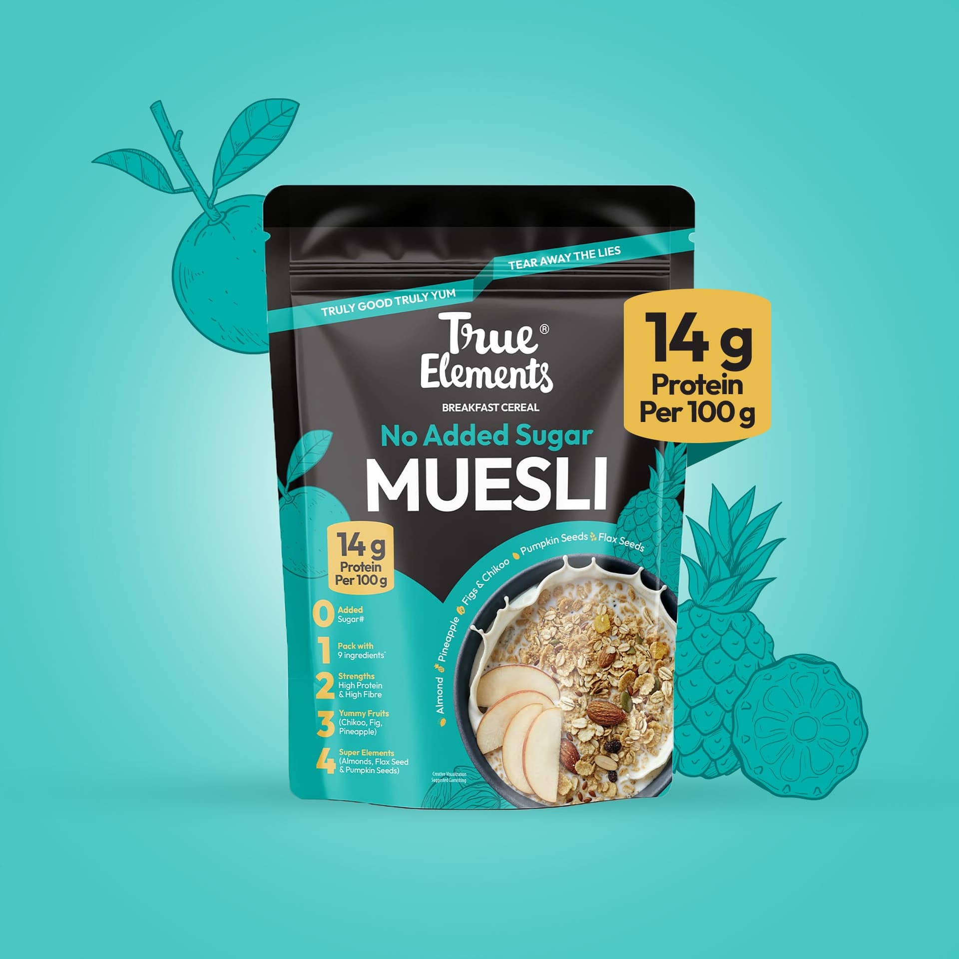 True Elements The 'Real' No Added Sugar Muesli 1 Kg - Diabetic Friendly