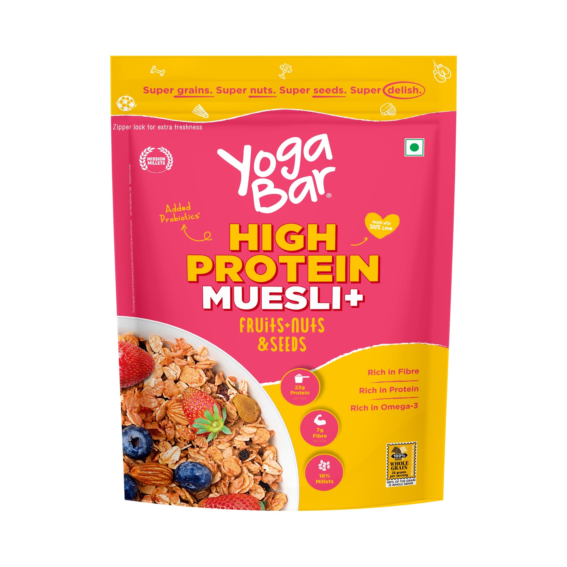 Yogabar High Protein Muesli Fruits, Nuts & Seeds 350g