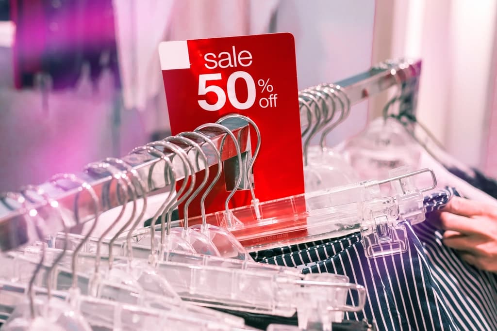 Price tags on retail shelving