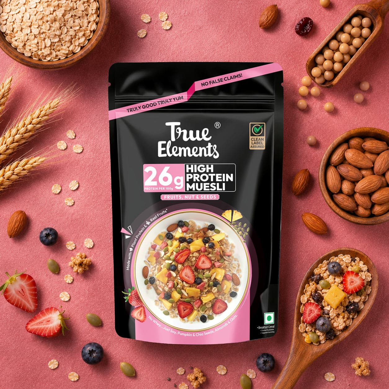 True Elements High Protein Muesli - Fruits,Nut & Seeds 400g